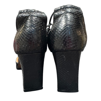 GUCCI BLACK HORSE BIT SNAKE SKIN LEATHER HEELS