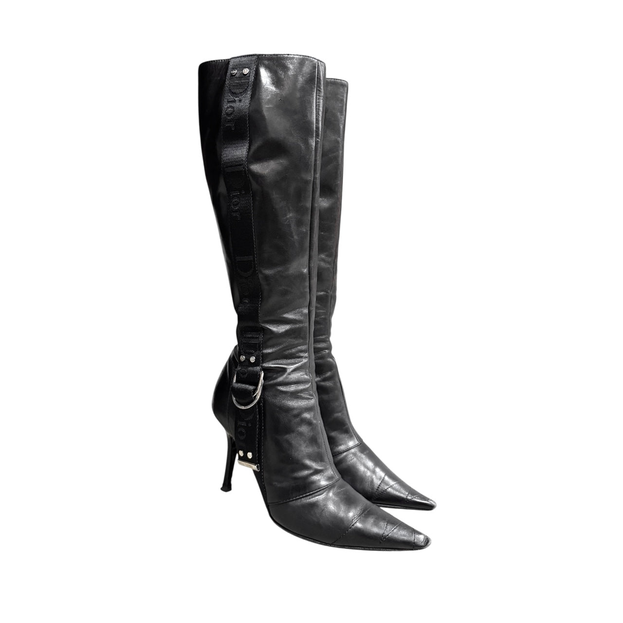 CHRISTIAN DIOR BY JOHN GALLIANO BLACK WOVEN LEATHER BOOTS