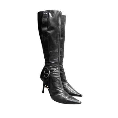 CHRISTIAN DIOR BY JOHN GALLIANO BLACK WOVEN LEATHER BOOTS