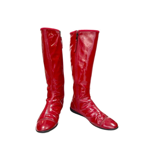 PRADA SPORT RED PATENT LEATHER BOOTS