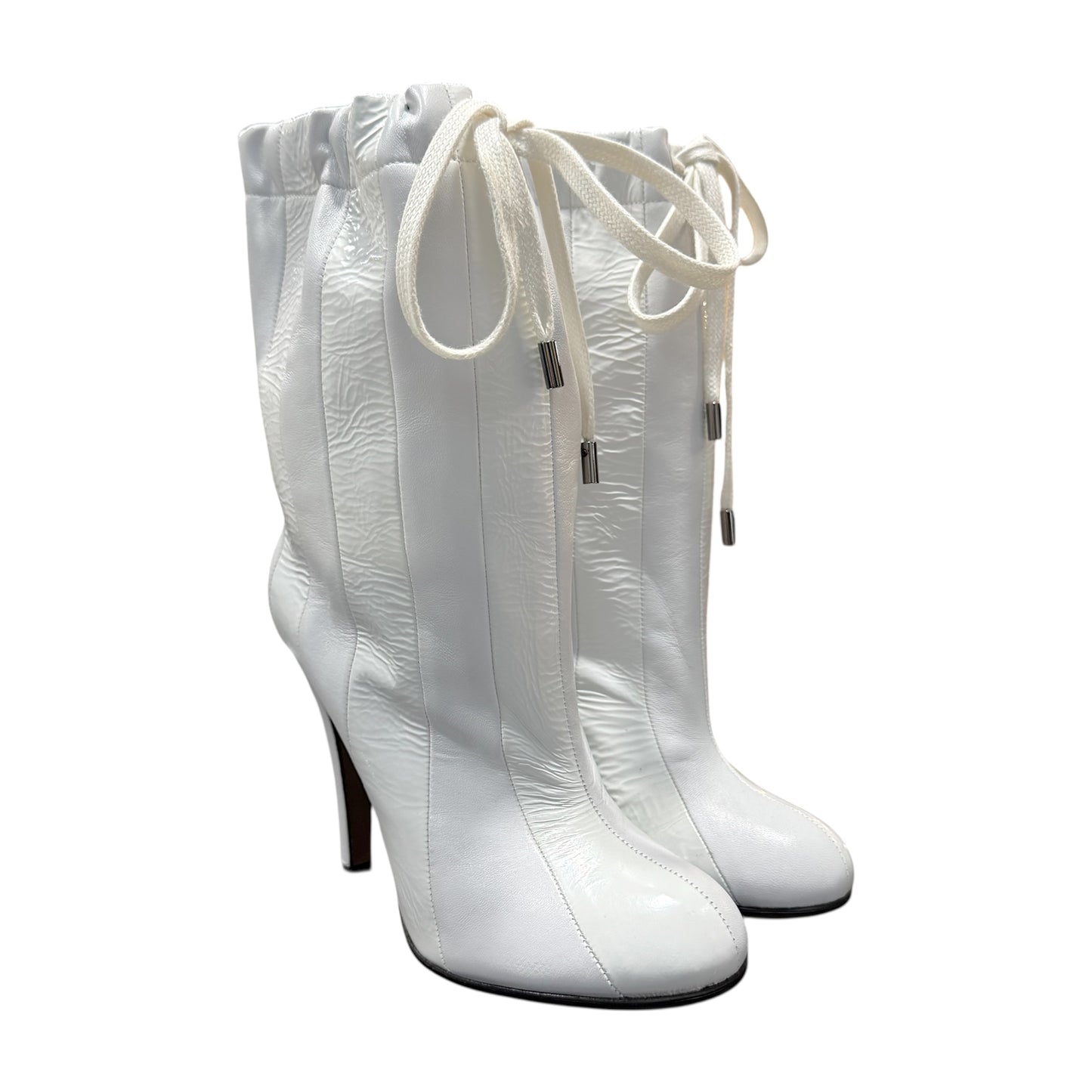 MAISON MARGIELA WHITE PATENT LEATHER WITH DRAWSTRING BOOTS