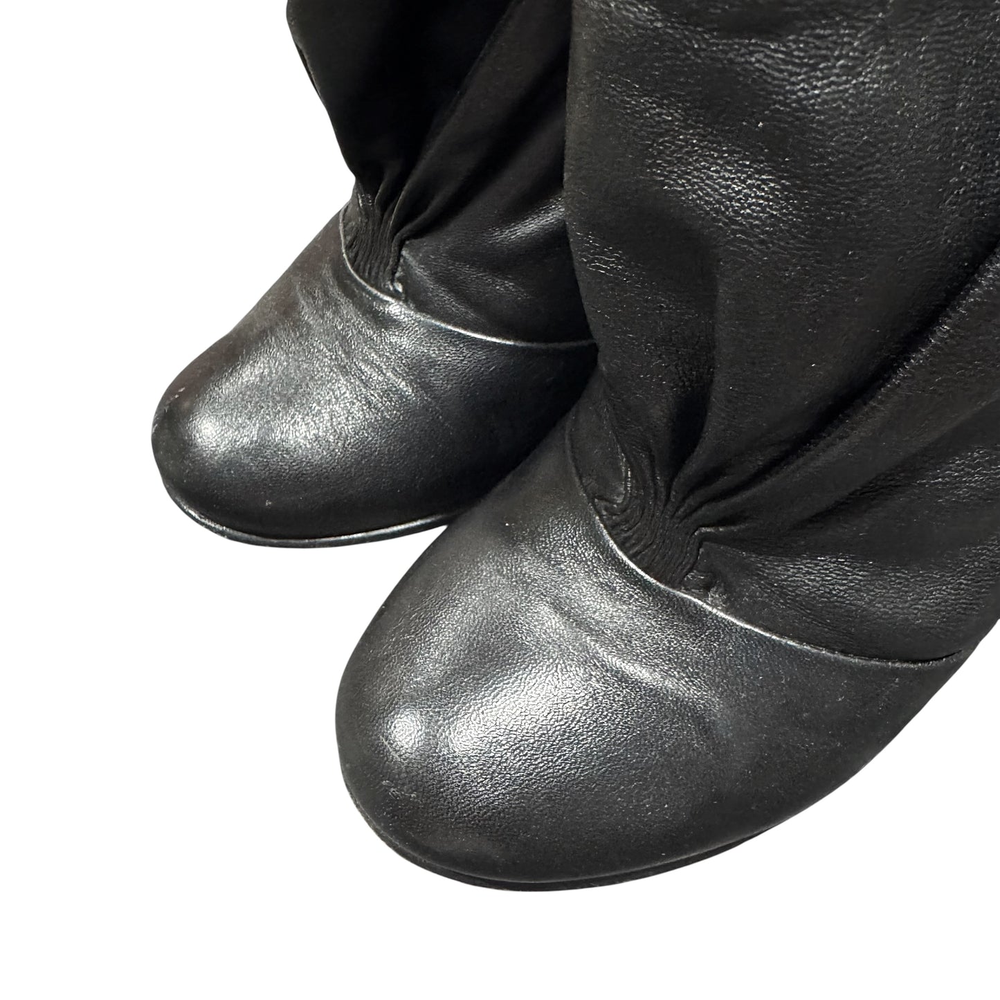 PRADA BLACK SCRUNCH LEATHER ANKLE BOOTS