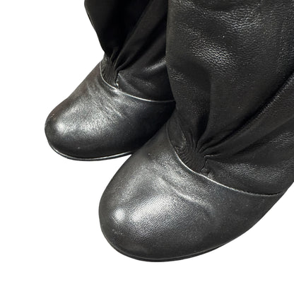 PRADA BLACK SCRUNCH LEATHER ANKLE BOOTS