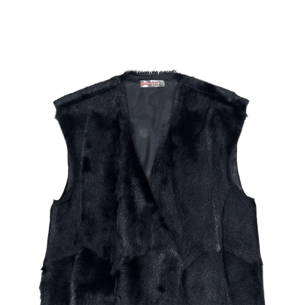 PRADA SPORT 2009 BLACK GOAT FUR LONG  GILET COAT