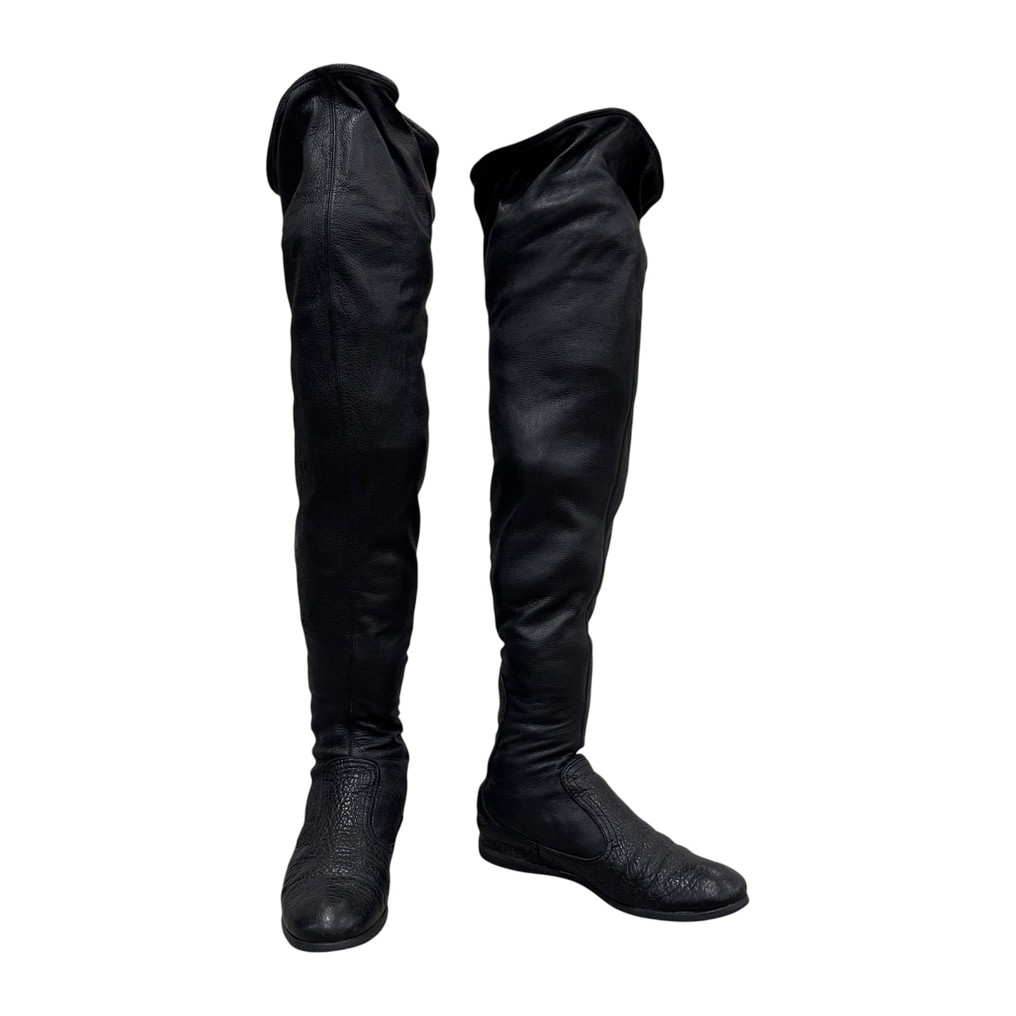 MIU MIU BLACK LEATHER KNEE HIGH BOOTS