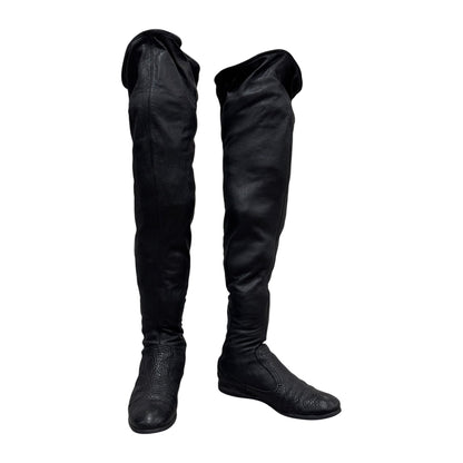 MIU MIU BLACK LEATHER KNEE HIGH BOOTS