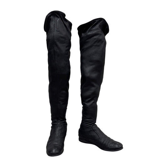 MIU MIU BLACK LEATHER KNEE HIGH BOOTS