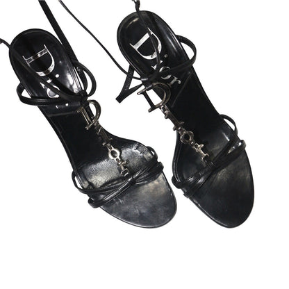 DIOR SILVER LOGO STRAPPY HEELS