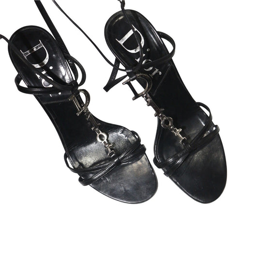 DIOR SILVER LOGO STRAPPY HEELS