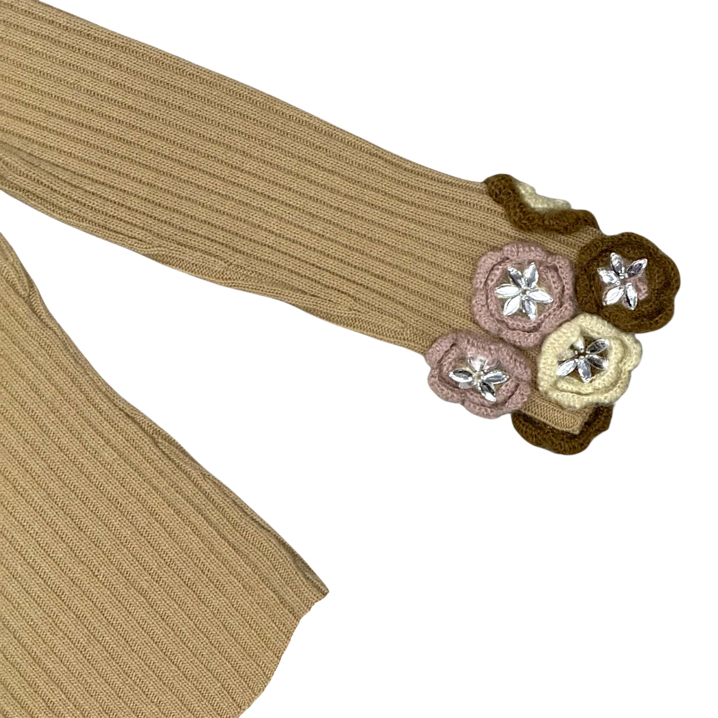 MOSCHINO TAN FLOWER KNIT CARDIGAN