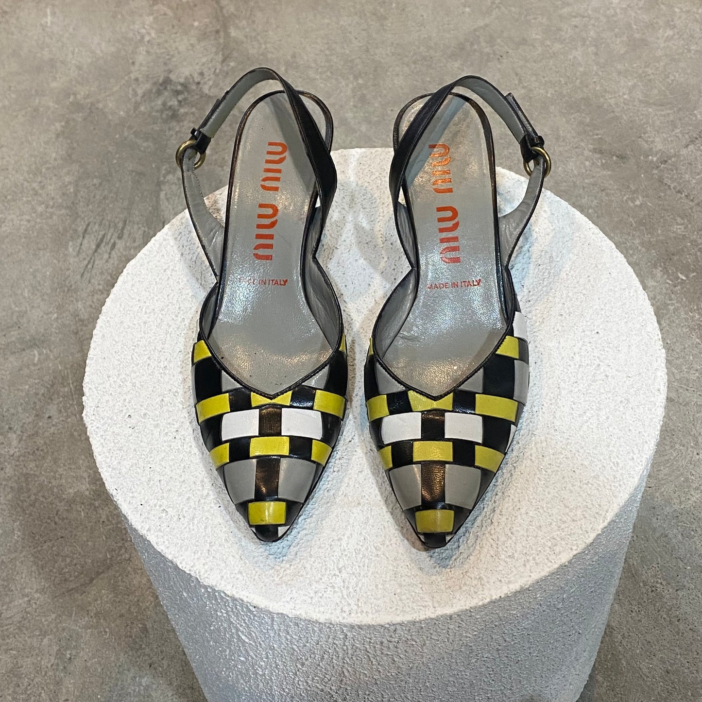 Miu Miu Woven Leather Pointed Toe Mules