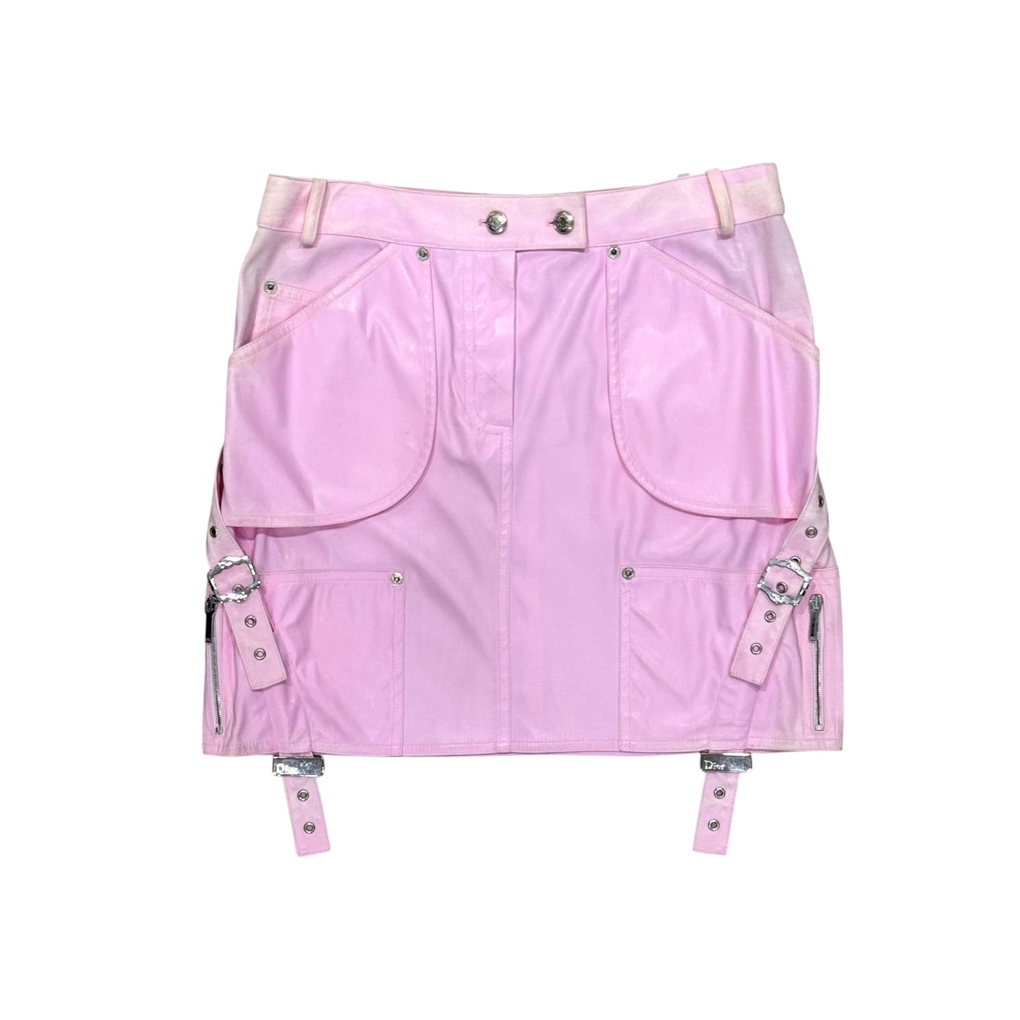 CHRISTIAN DIOR BY JOHN GALLIANO SS2003 PINK BUCKLED LEATHER SKIRT