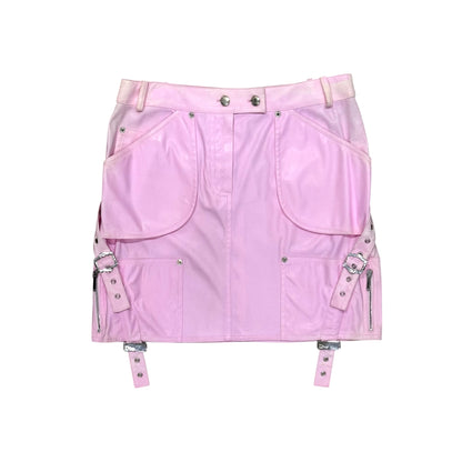CHRISTIAN DIOR BY JOHN GALLIANO SS2003 PINK BUCKLED LEATHER SKIRT