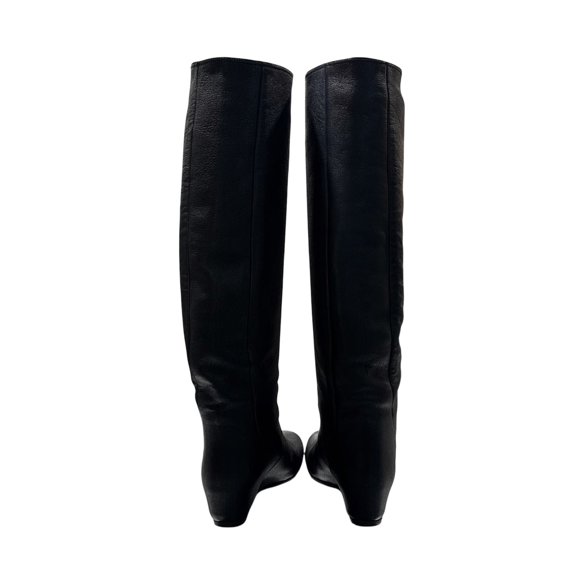 LANVIN BLACK LEATHER KNEE HIGH WEDGES BOOTS