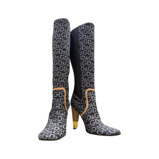 DOLCE & GABBANA MONOGRAM KNEE HIGH HEEL BOOTS