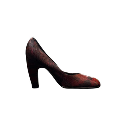 MIUMIU BURGUNDY CROC LEATHER HEELS