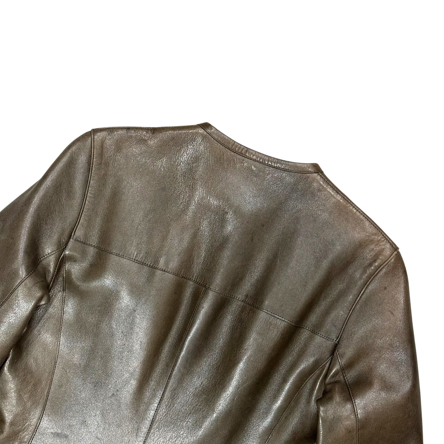 PRADA 1999 OLIVE BIKER LEATHER COAT