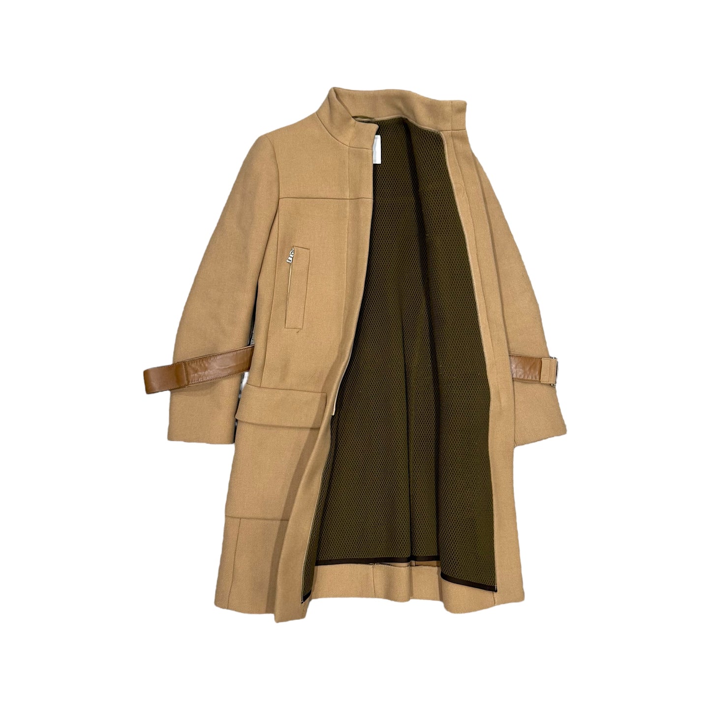 PRADA TAN WOOL BUCKLED COAT