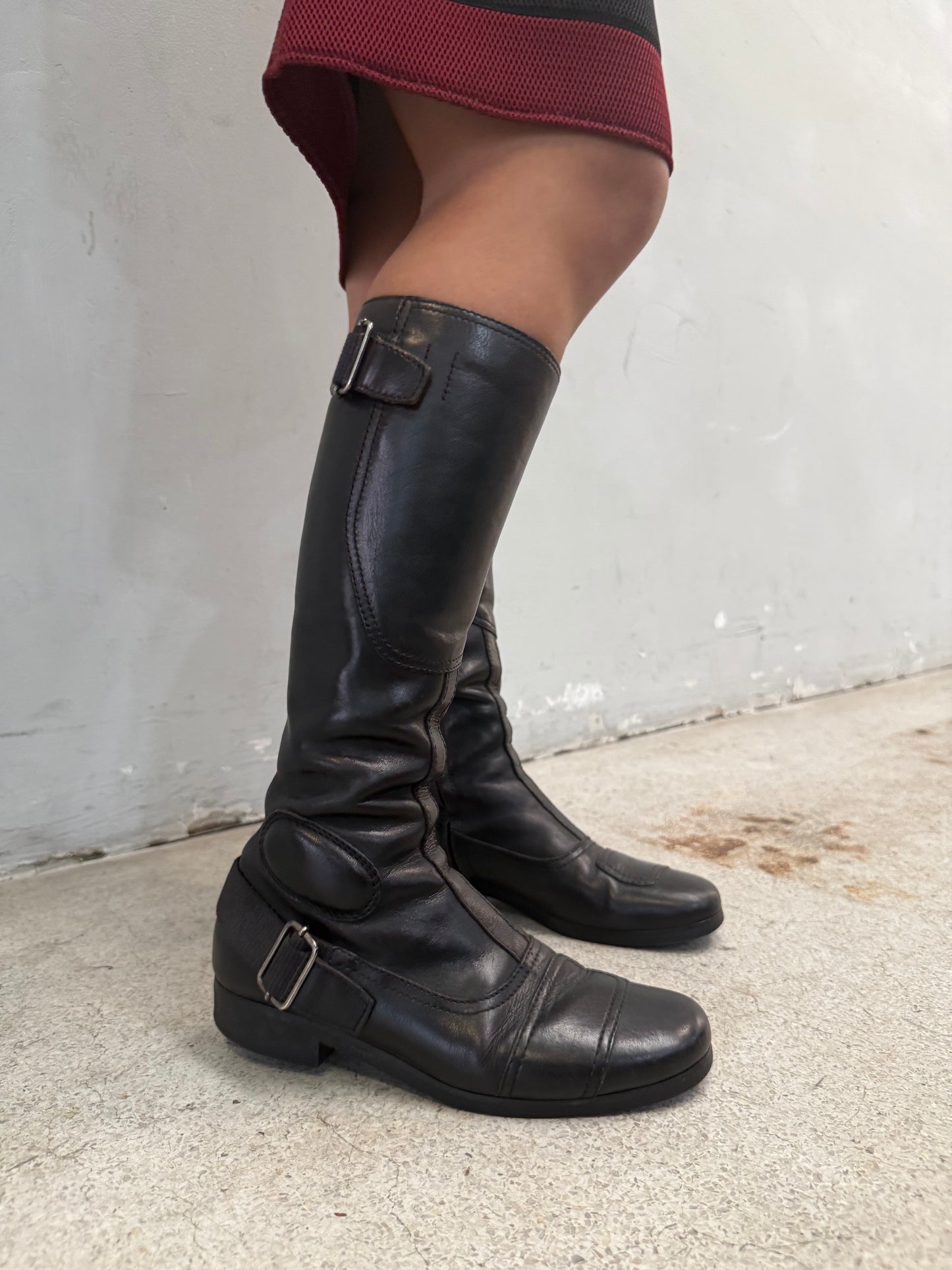 MIUMIU 00S BLACK BUCKLE BIKER BOOTS
