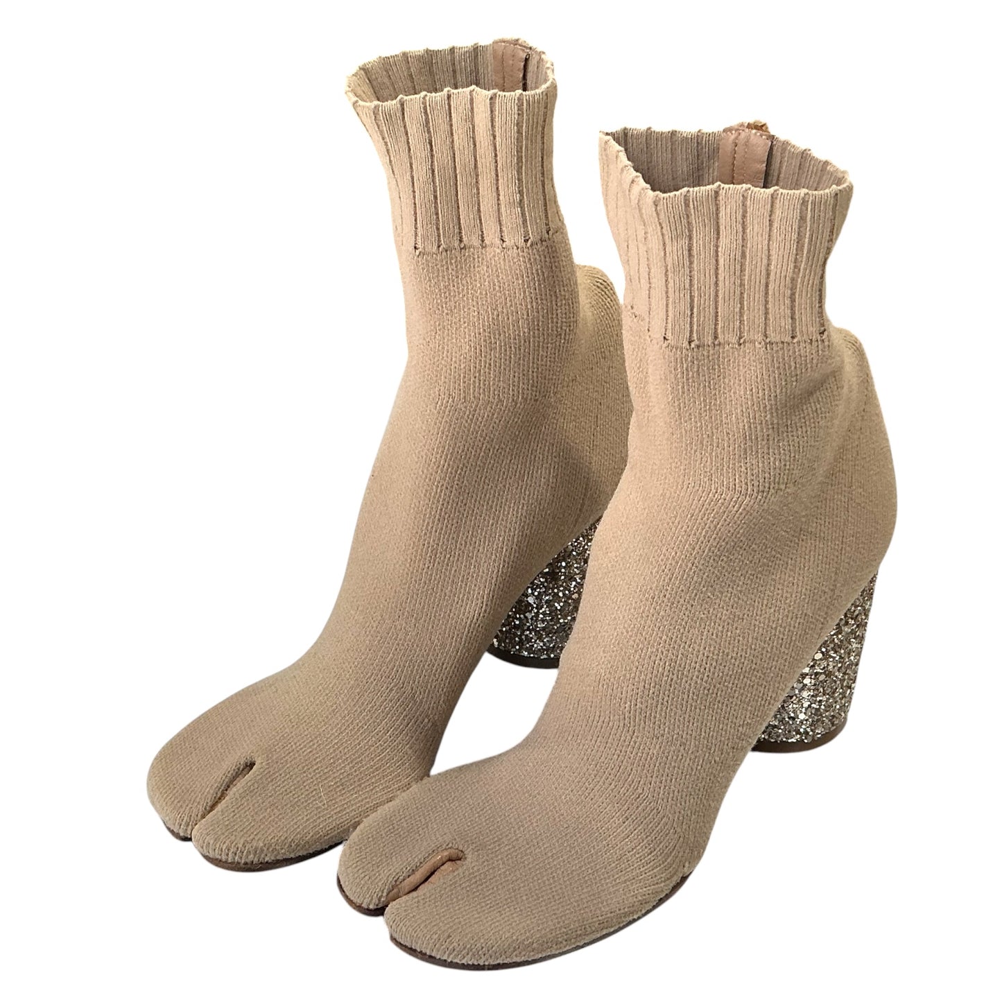 MAISON MARGIELA TAN GLITTER PUMPS TABI HEELS