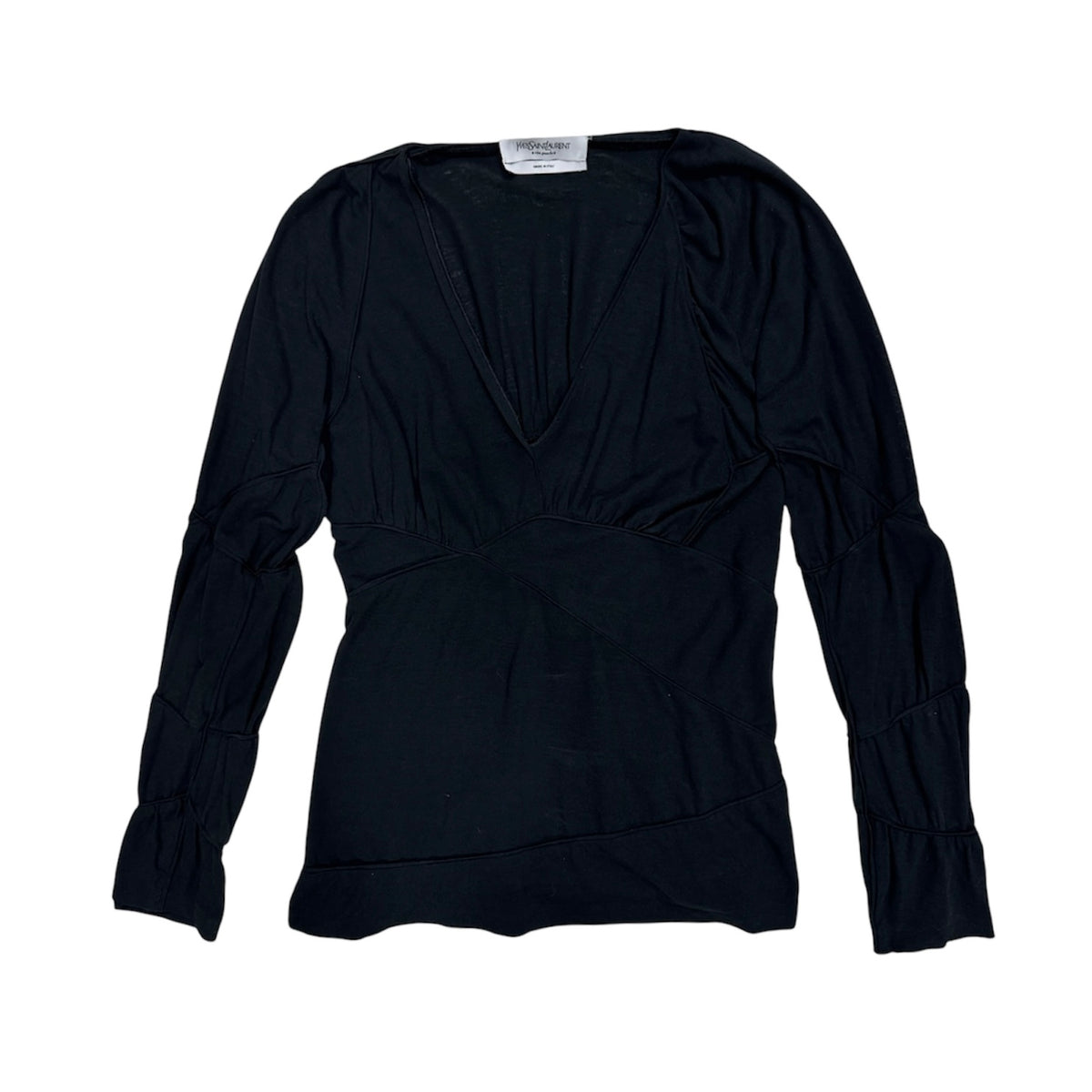 YVES SAINT LAURENT RIVE GAUCHE BLACK ASYMMETRICAL STITCH TOP