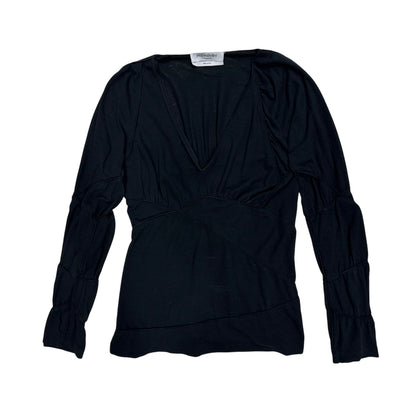 YVES SAINT LAURENT RIVE GAUCHE BLACK ASYMMETRICAL STITCH TOP