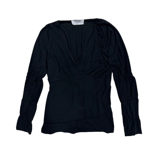 YVES SAINT LAURENT RIVE GAUCHE BLACK ASYMMETRICAL STITCH TOP