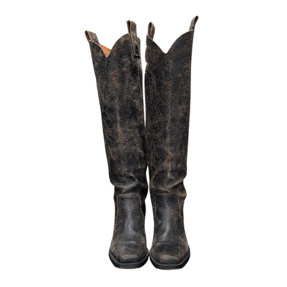 DIESEL DISTRESSED LEATHER KNEE HIGH COWBOY BOOTS