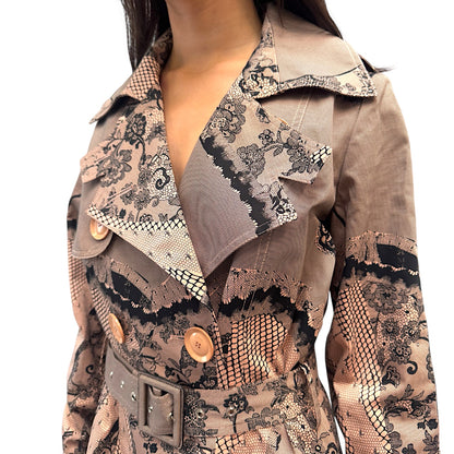 CHRISTIAN DIOR 2023 NUDE LACE PRINTED TRENCH COAT