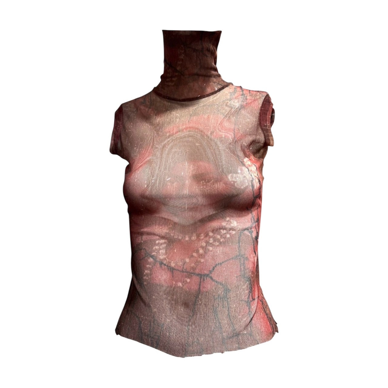 JEAN PAUL GAULTIER PRINTED MESH TURLE NECK TOP
