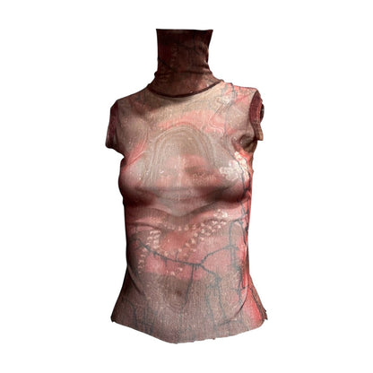 JEAN PAUL GAULTIER PRINTED MESH TURLE NECK TOP
