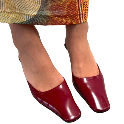 PRADA RED PATENT LEATHER MULES
