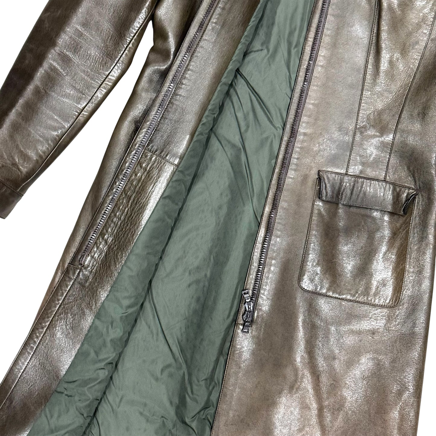 PRADA 1999 OLIVE BIKER LEATHER COAT