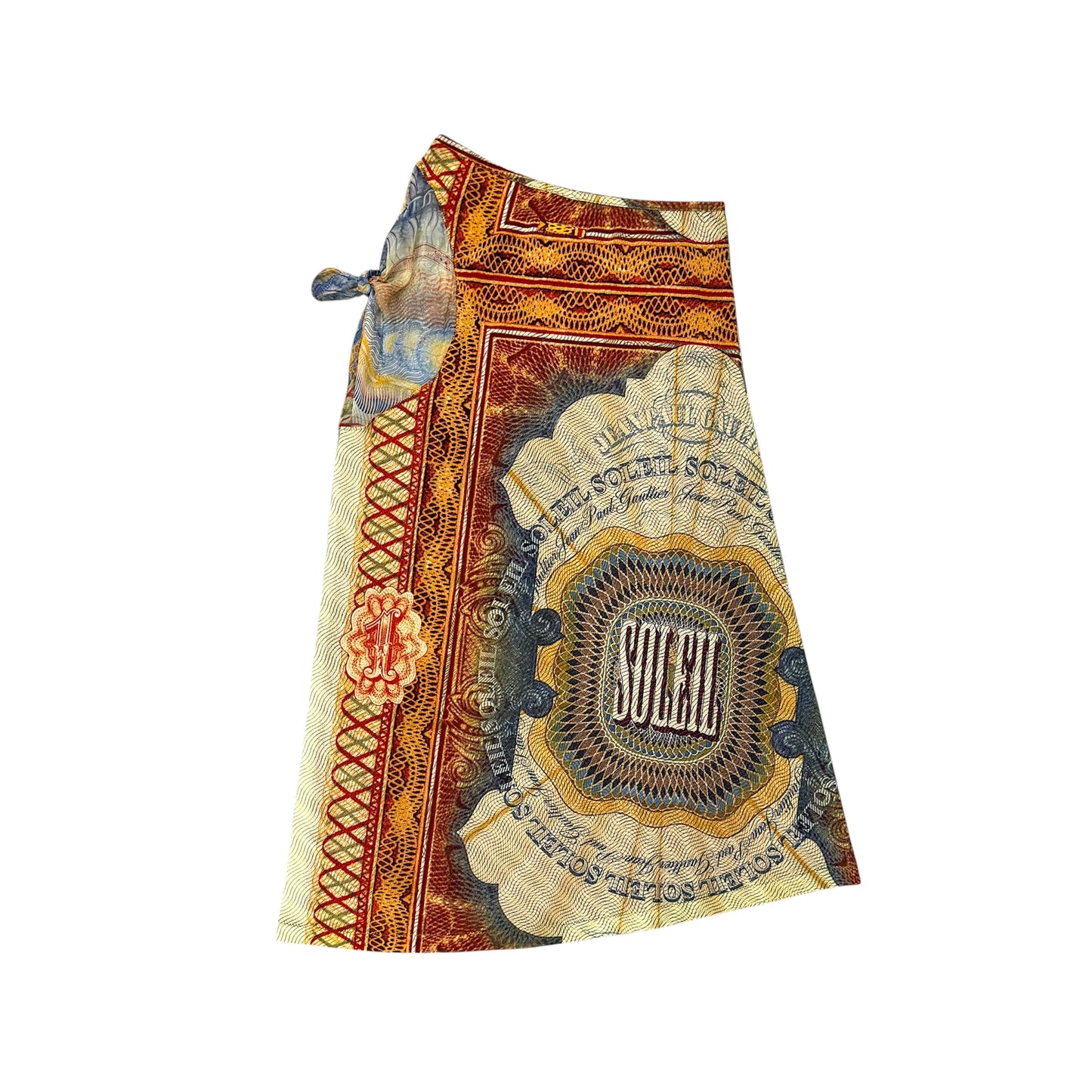 JEAN PAUL GAULTIER 00S SOLEIL BILL PRINT MIDI MESH SKIRT