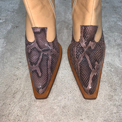 Lesilla Snake skin patch work boots