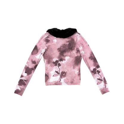 BLUMARINE PINK ROSE PRINTED CARDIGAN SET