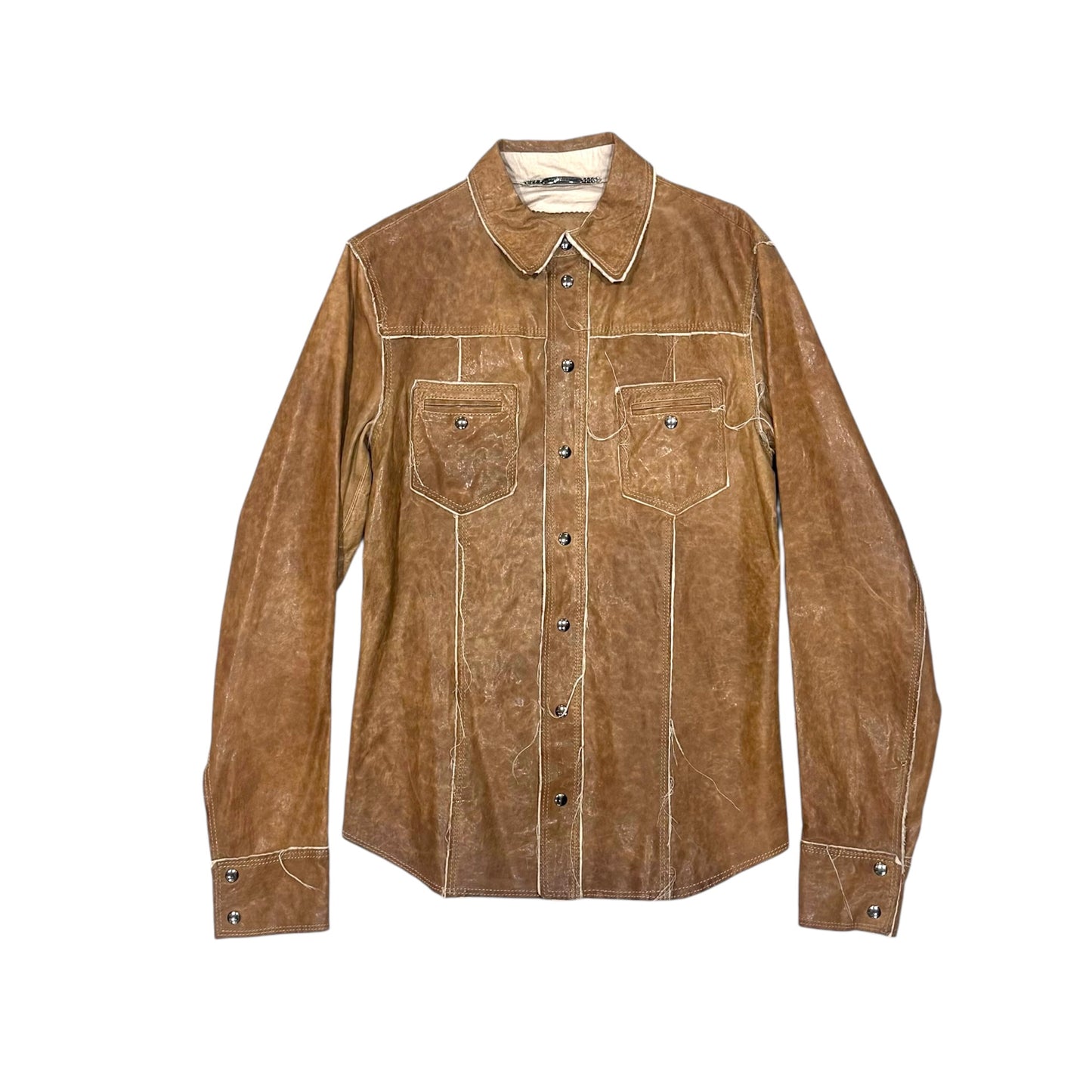 DOLCE & GABBANA BROWN LEATHER SHIRT