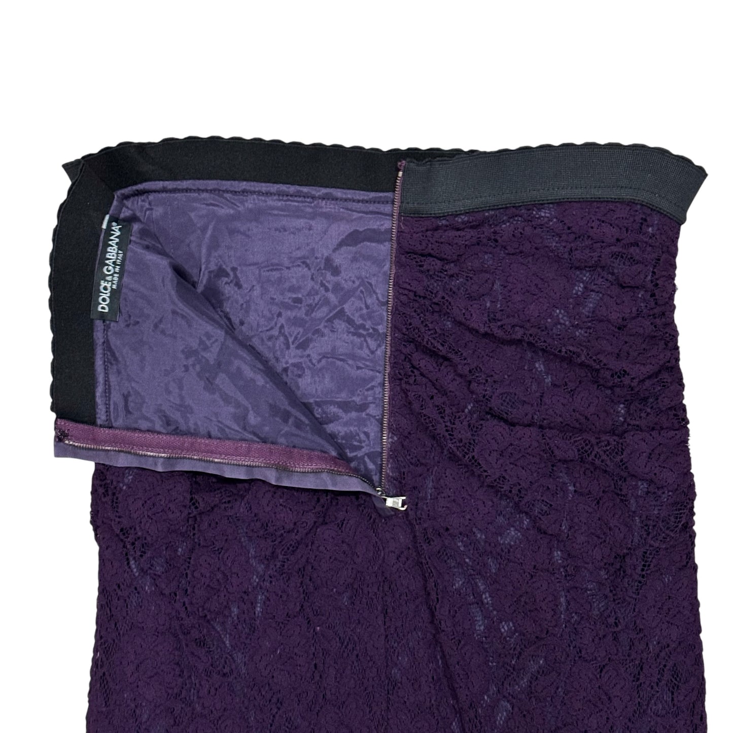 DOLCE & GABBANA RUCHED PURPLE LACE DRESS