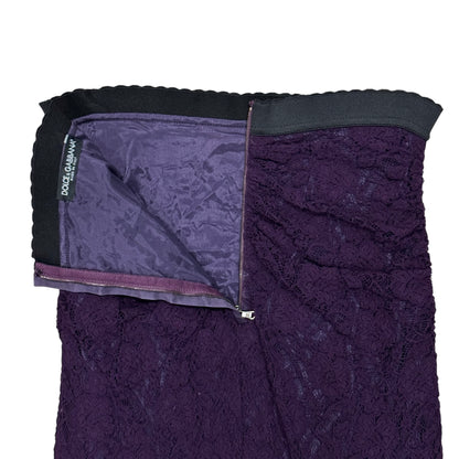 DOLCE & GABBANA RUCHED PURPLE LACE DRESS