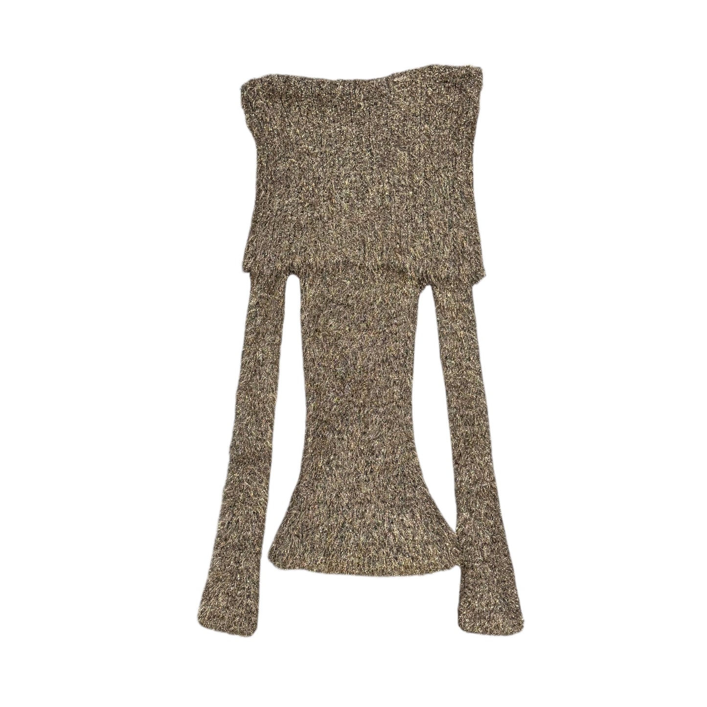DOLCE & GABBANA FUZZY GOLD METALLIC OFF SHOULDER DRESS