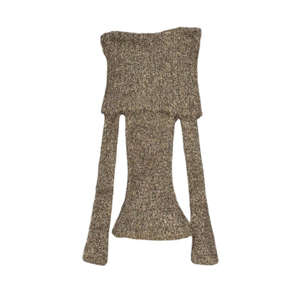 DOLCE & GABBANA FUZZY GOLD METALLIC OFF SHOULDER DRESS