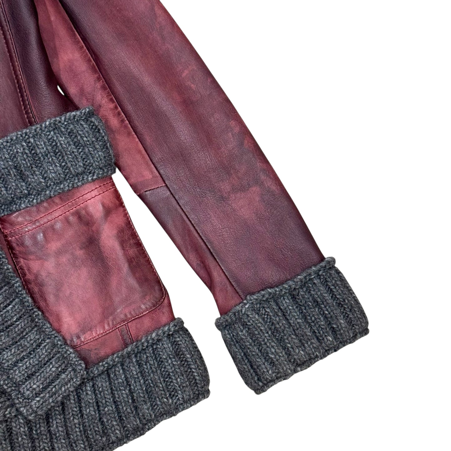 DOLCE & GABBANA 2000S RIBBED KNIT BURGUNDY LEATHER JACKET