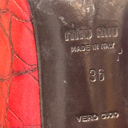 MIUMIU RED CROC LEATHER HEELS