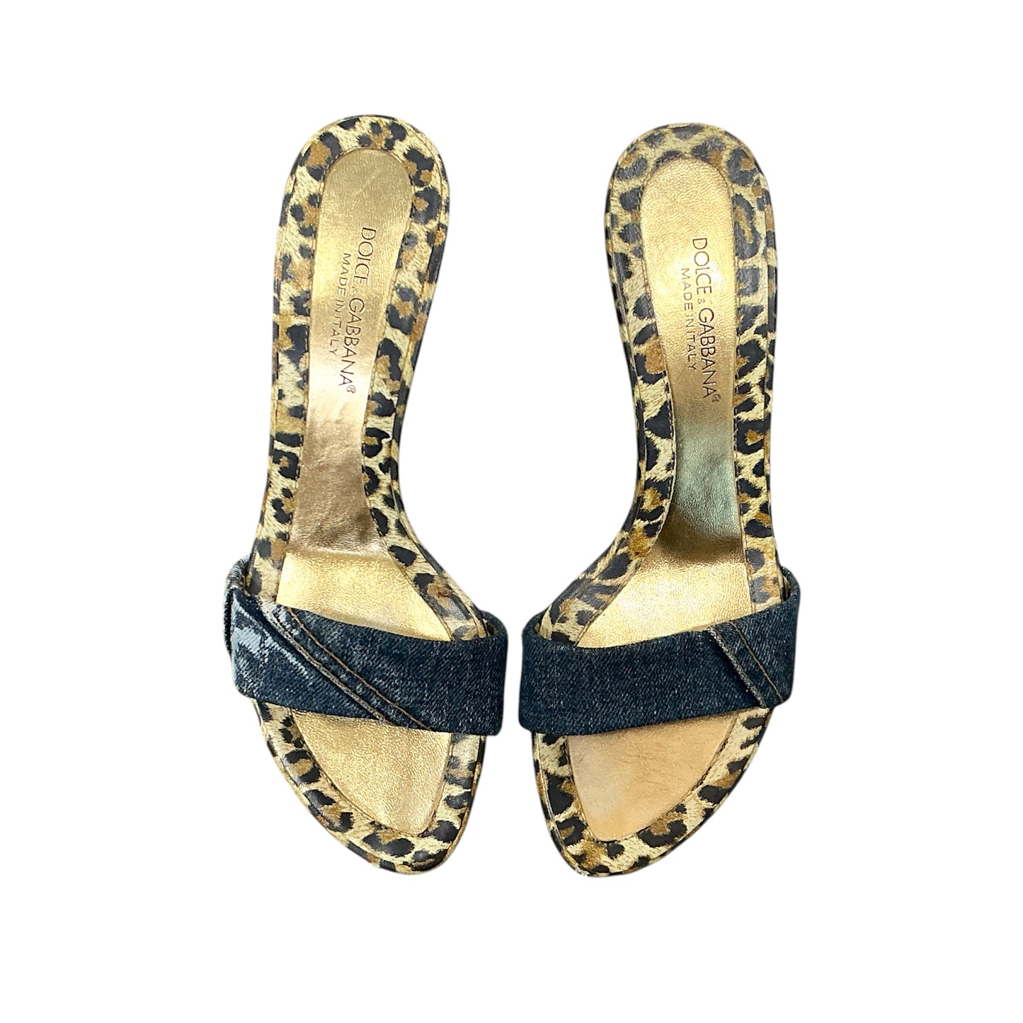 DOLCE & GABBANA LEOPARD CANVAS DENIM MULES