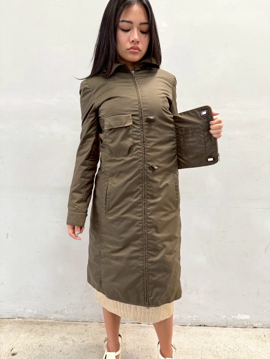 MIU MIU FW99 STASH POCKET NYLON TRENCH COAT