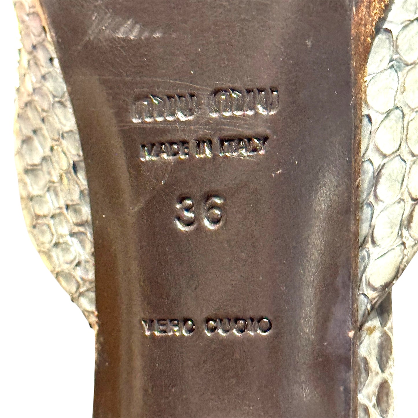 MIU MIU GREEN SNAKE SKIN HEELS