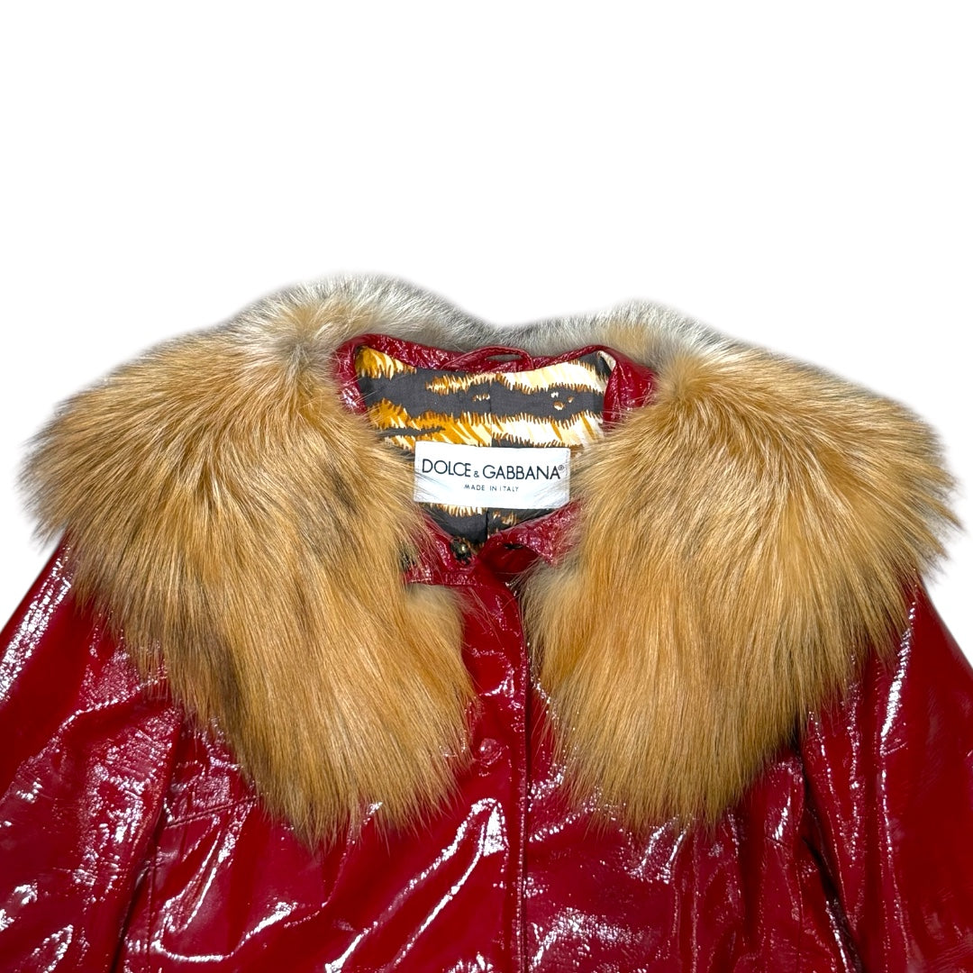 DOLCE&GABBANA RED FUR LEATHER JACKET