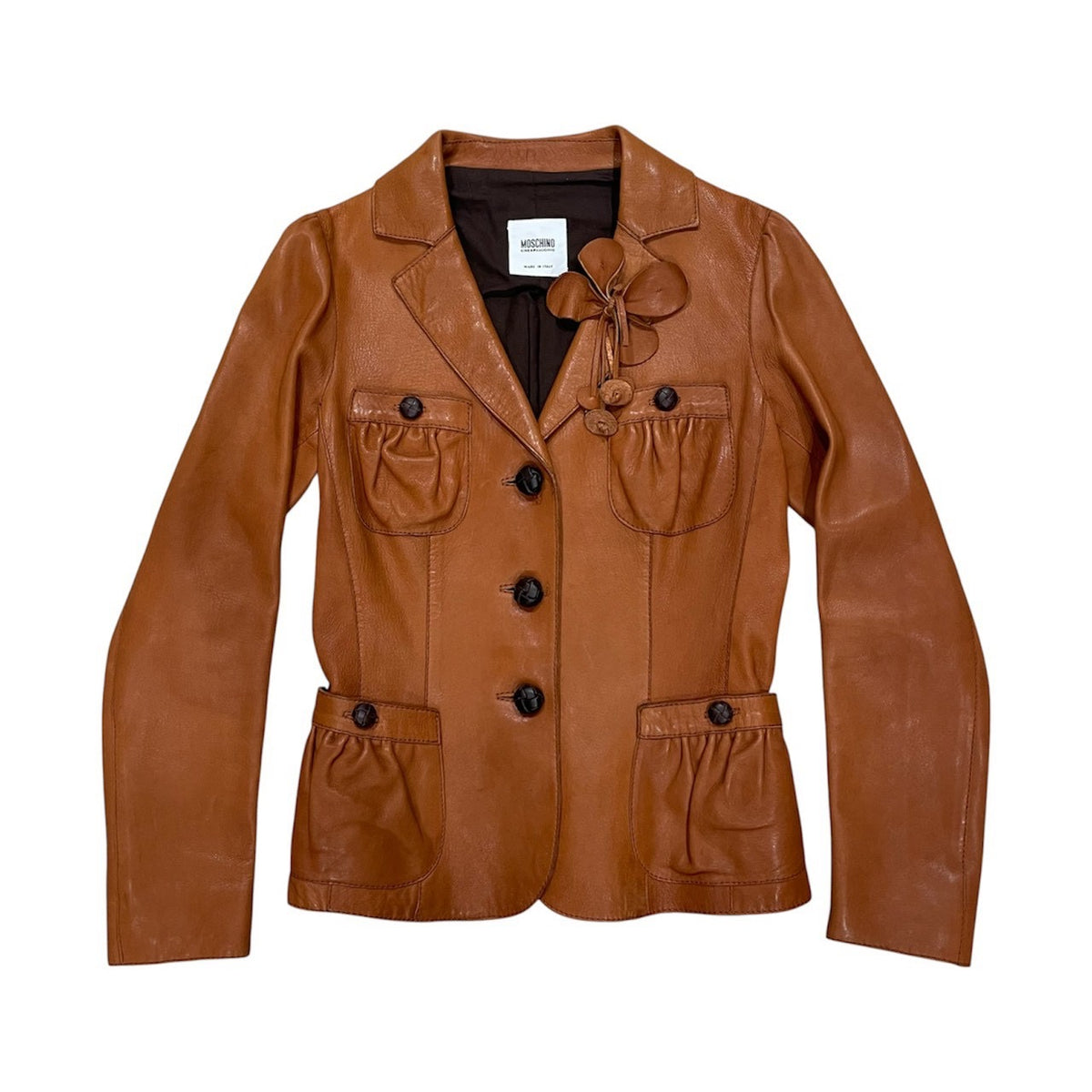 MOSCHINO BROWN ORANGE FLOWER LEATHER BLAZER