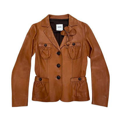 MOSCHINO BROWN ORANGE FLOWER LEATHER BLAZER