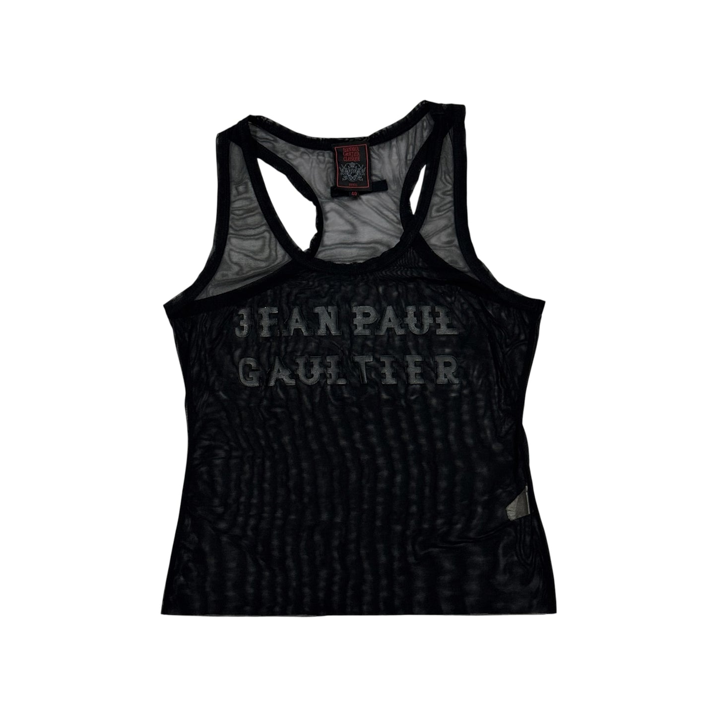 JEAN PAUL GAULTIER SHEER MESH LOGO TANK TOP